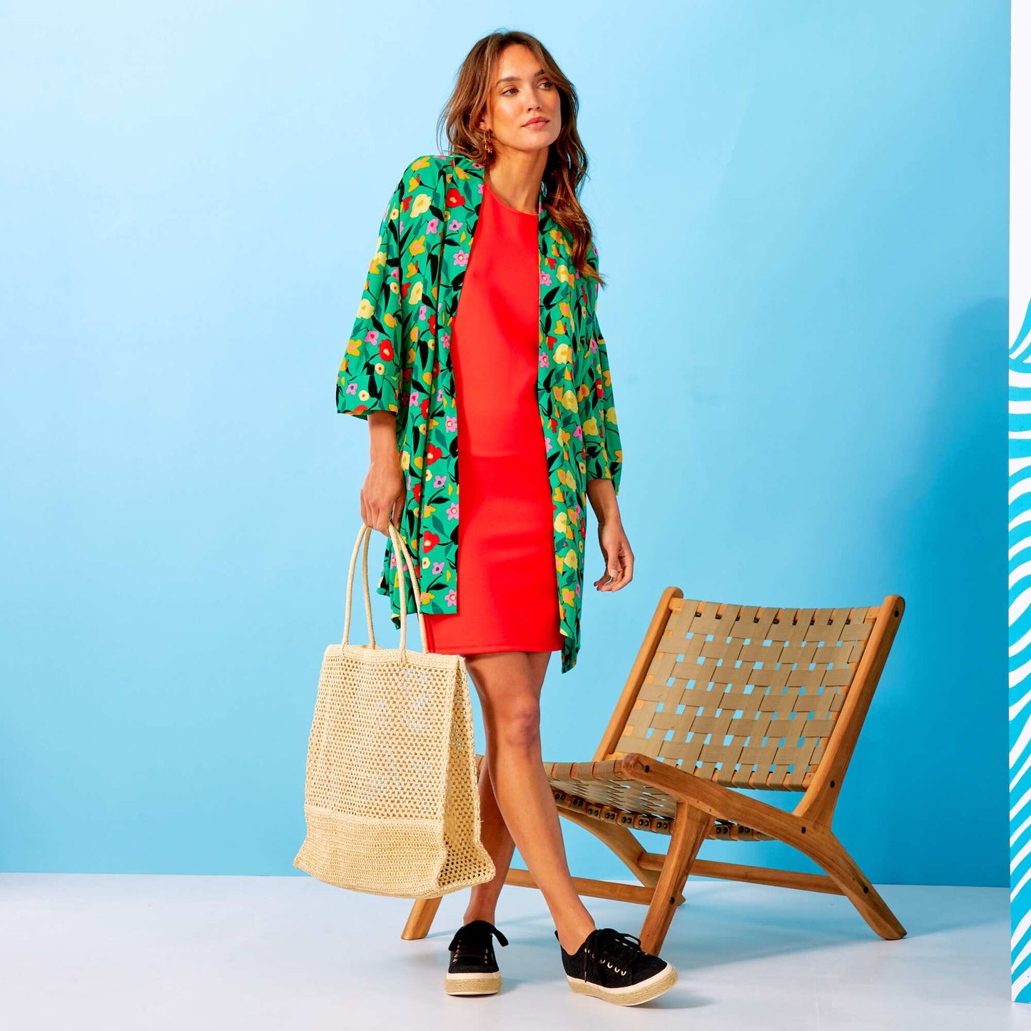 Chemisier forme kimono avec imprim Vert