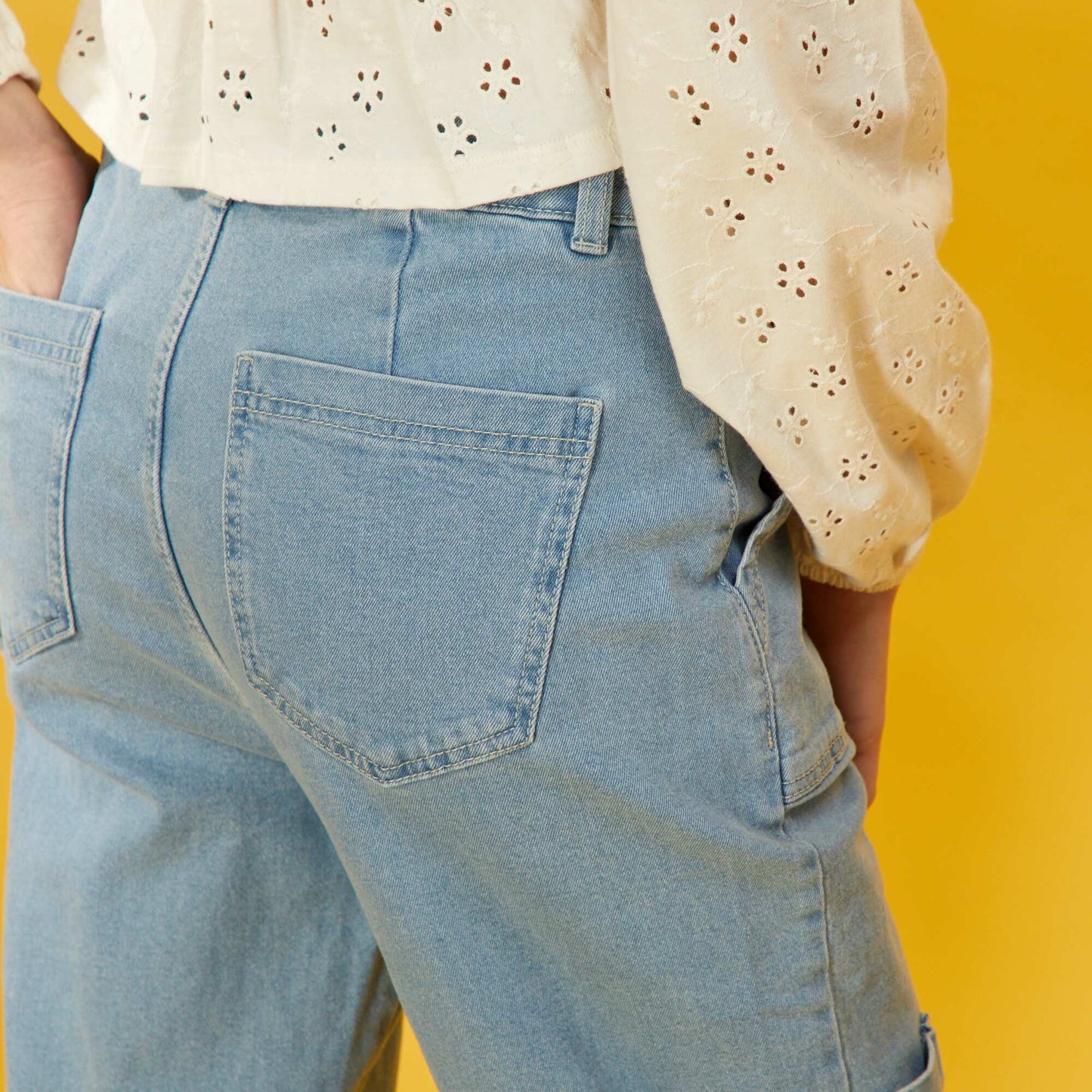 Jean droit avec poches sur les c t s Bleu