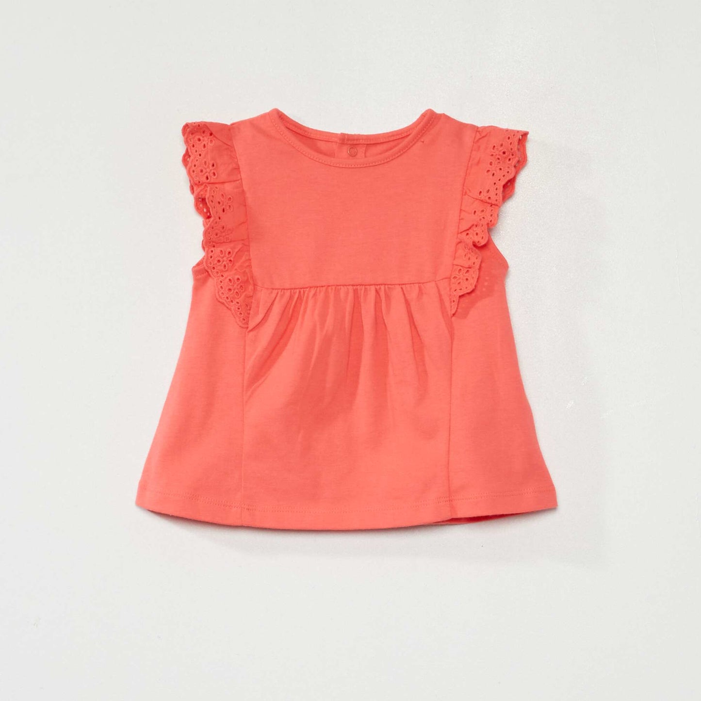 T-shirt en jersey avec manches brod es rose corail