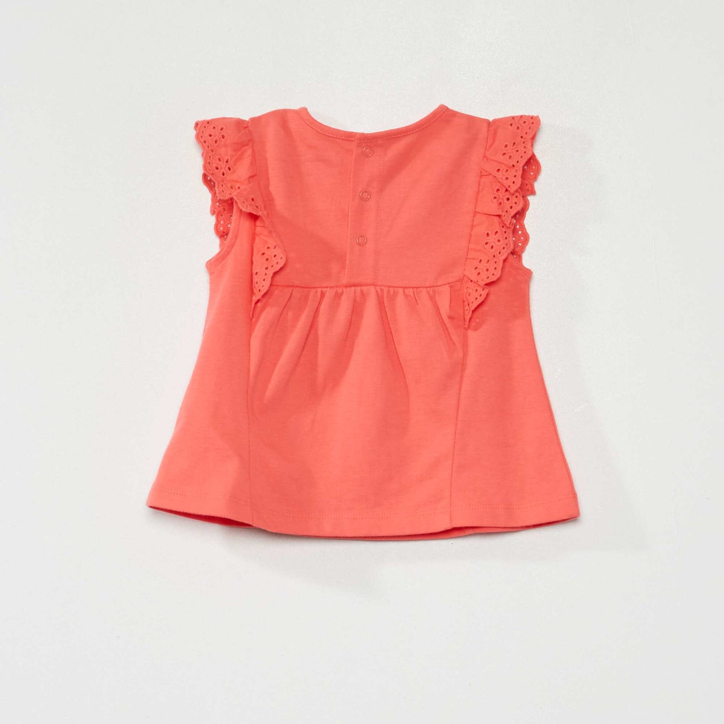 T-shirt en jersey avec manches brod es rose corail
