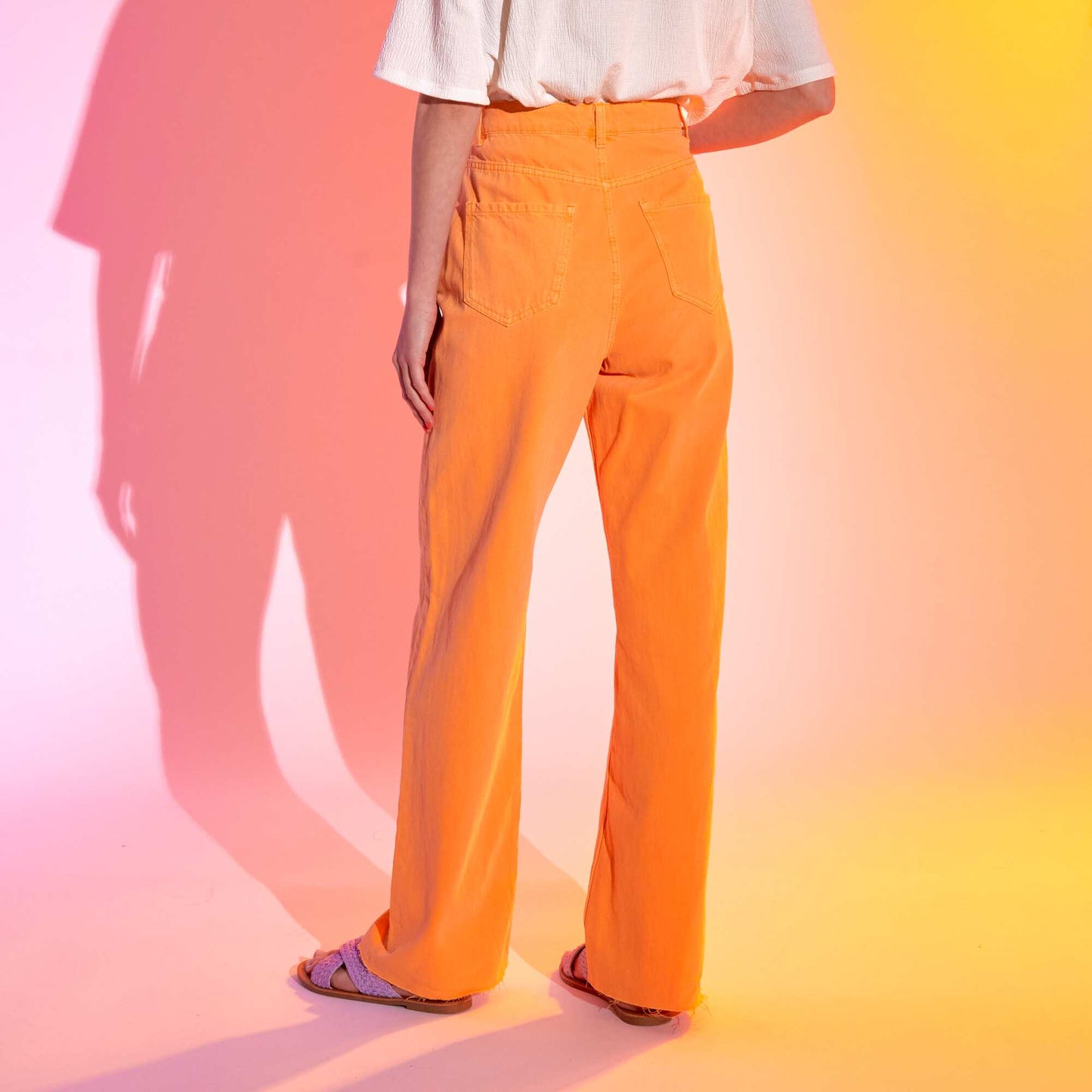 Pantalon wide leg taille haute orange abricot