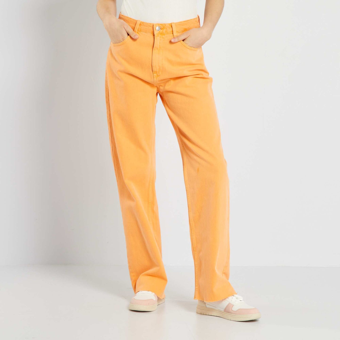 Pantalon wide leg taille haute orange abricot