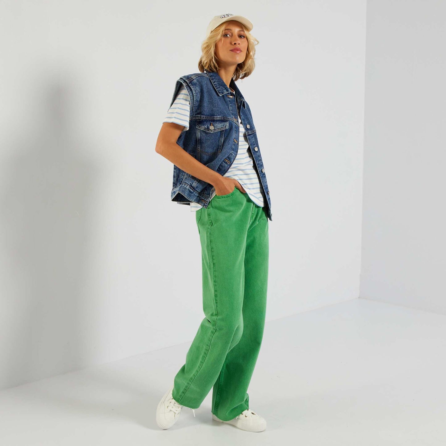 Pantalon wide leg taille haute Vert