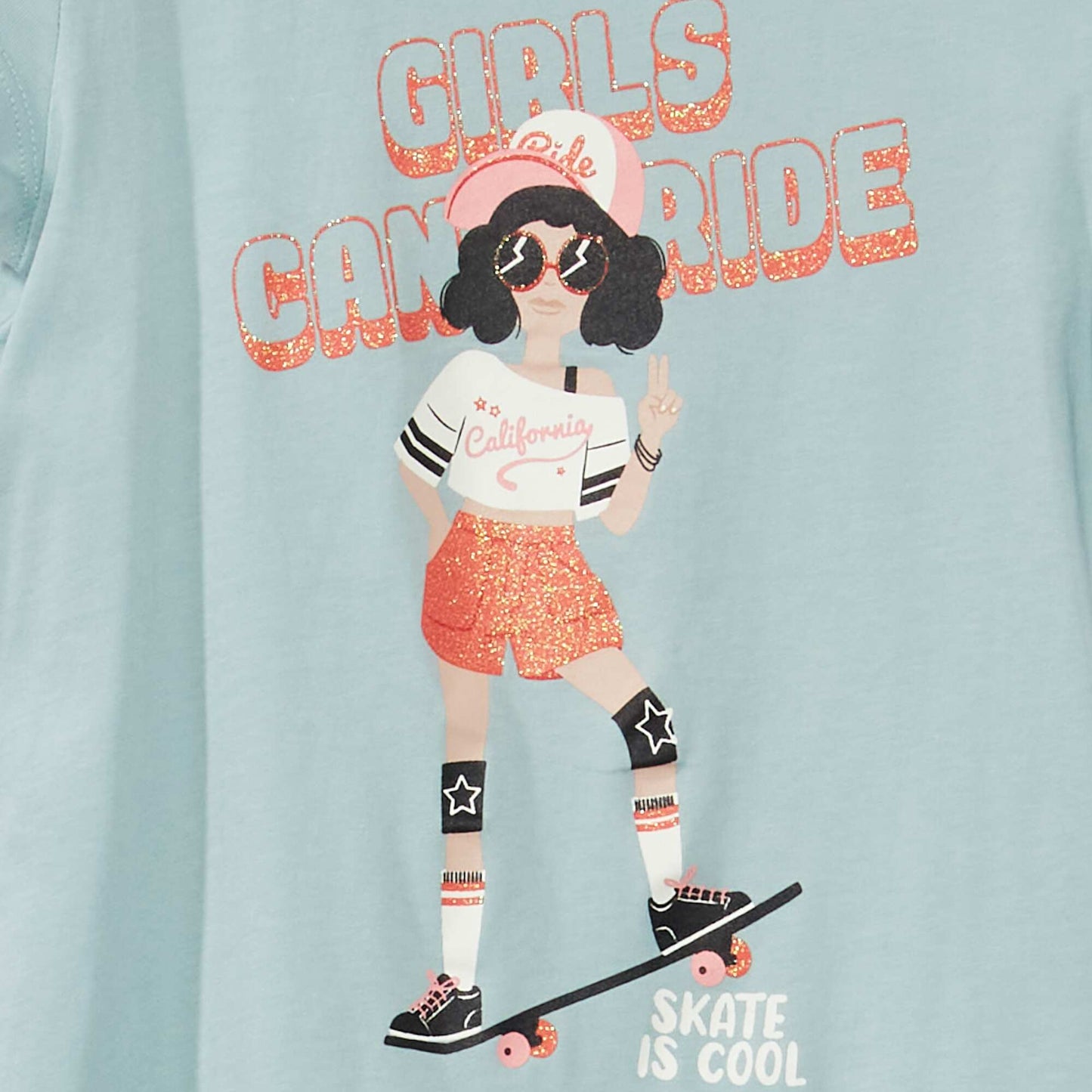 T-shirt col rond imprim fantaisie Bleu