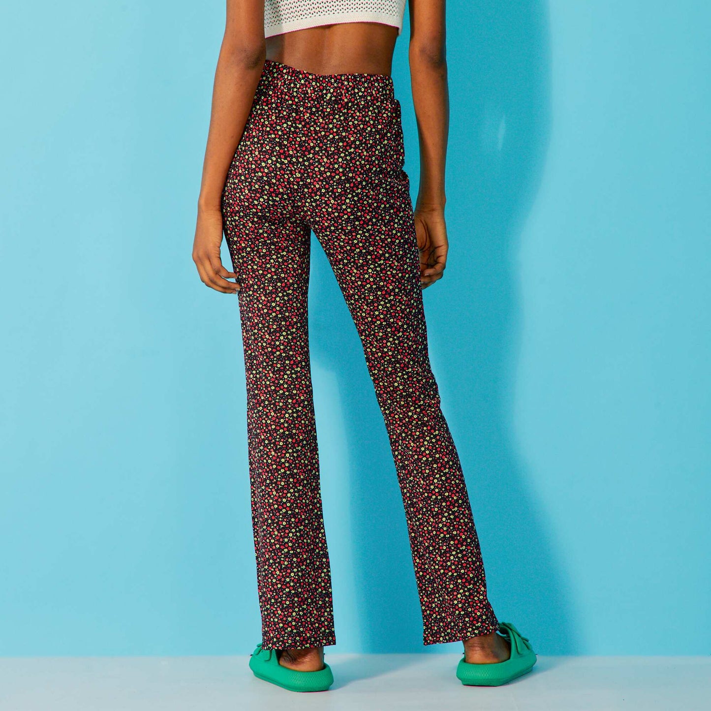 Pantalon flare motifs Noir