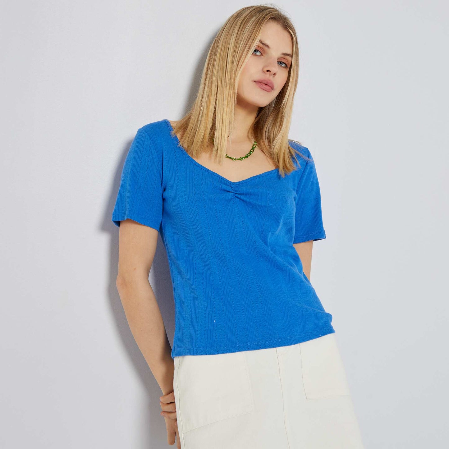 T-shirt en maille pointelle Bleu