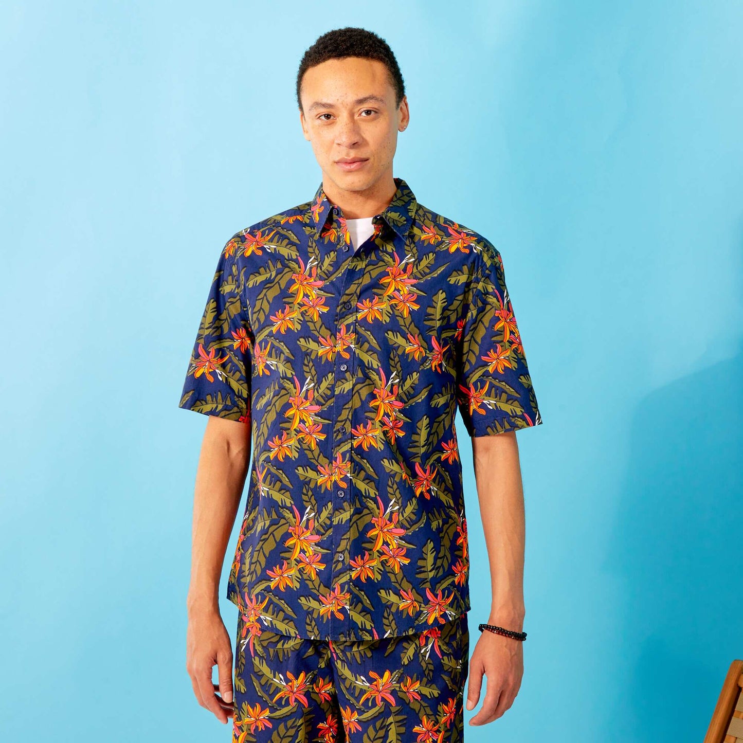 Chemise regular fleurs Bleu