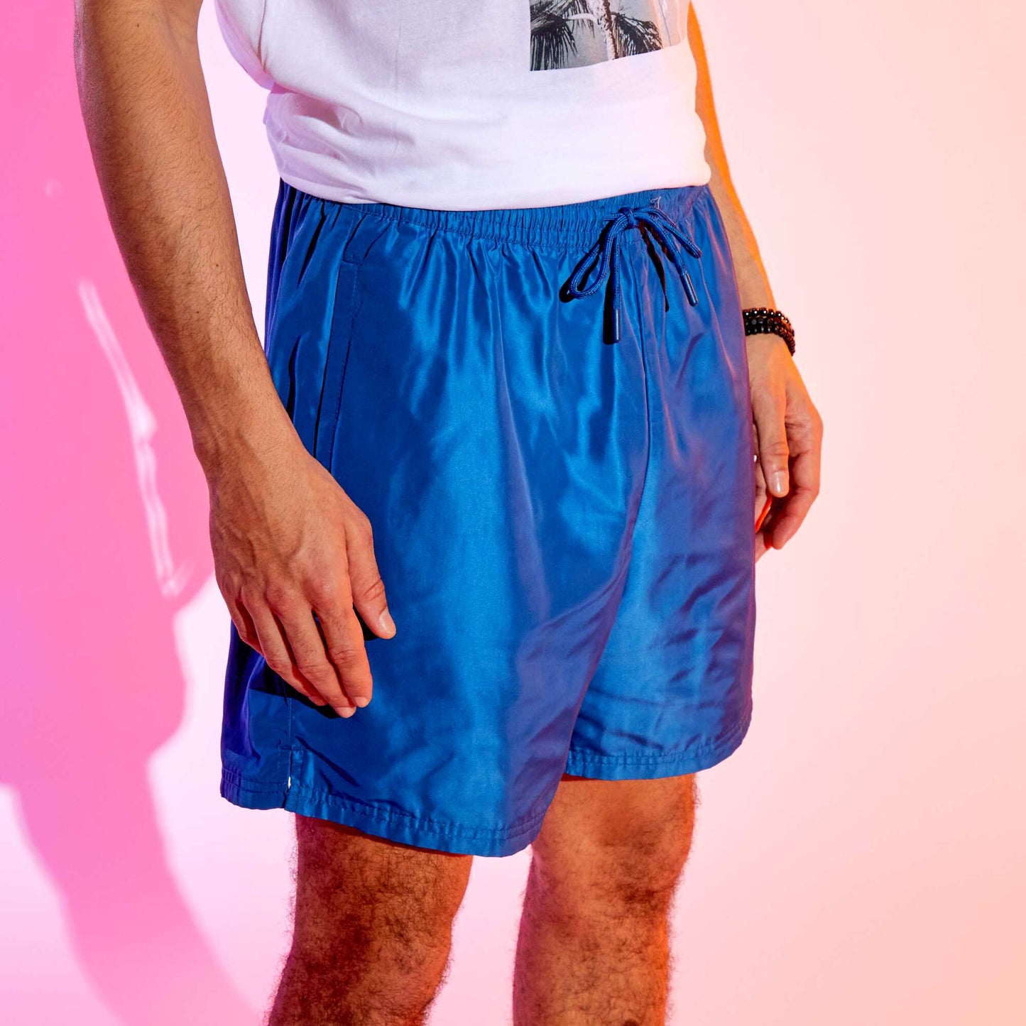 Short de bain uni bleu fonc