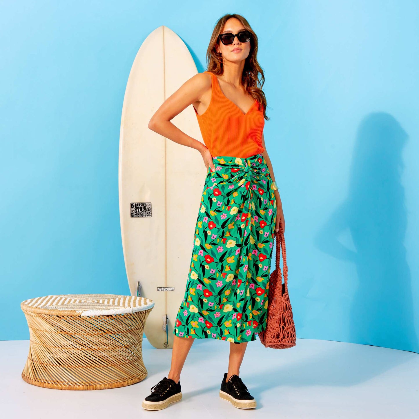 Jupe midi en maille cr p e Vert