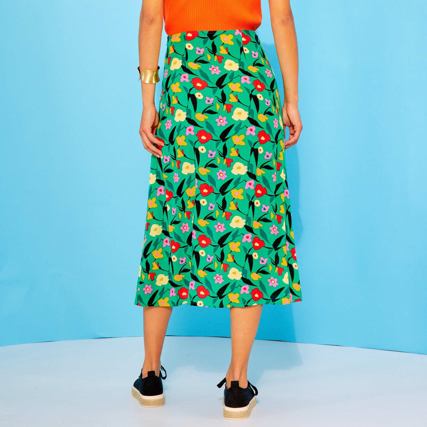 Jupe midi en maille cr p e Vert
