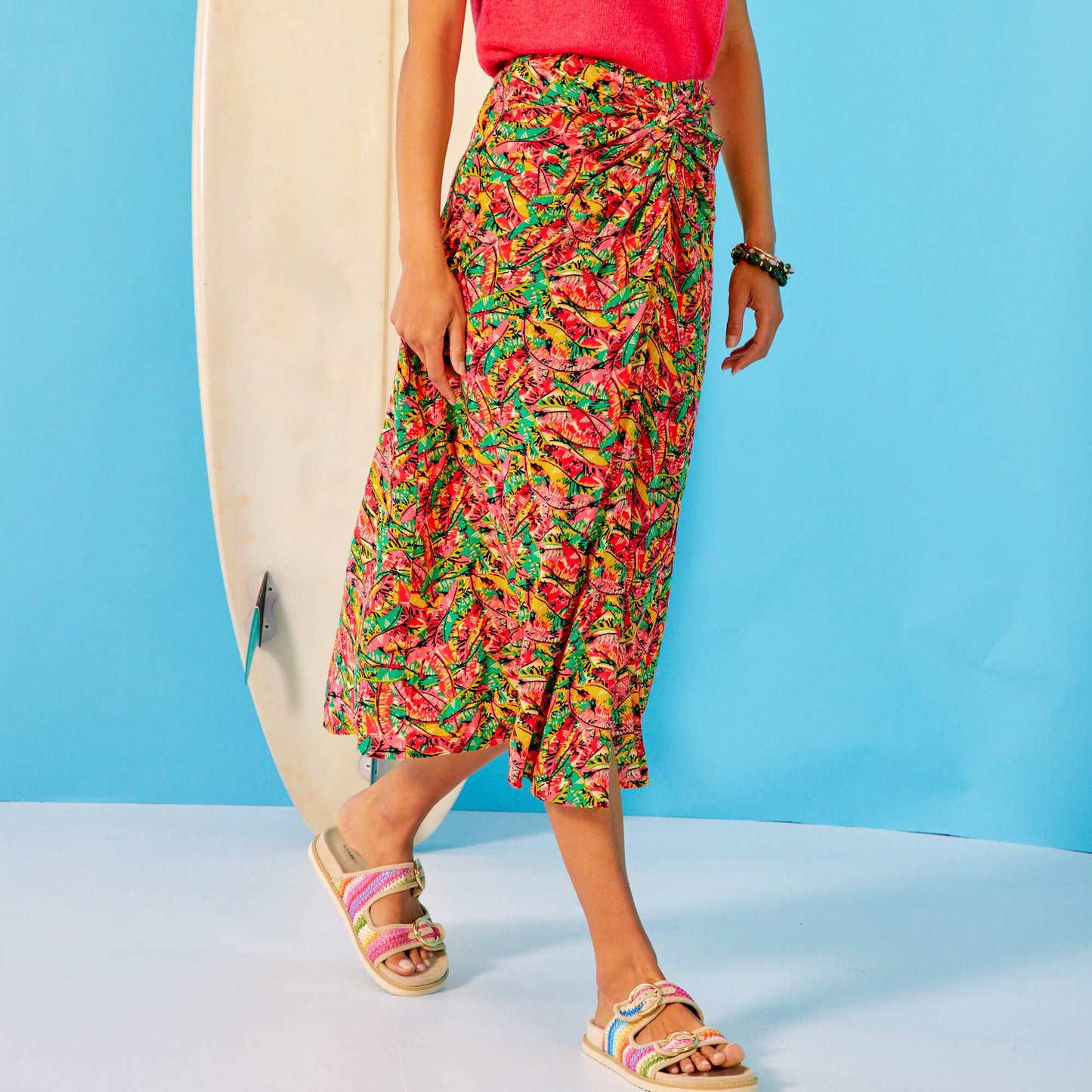 Jupe midi en maille cr p e Rouge