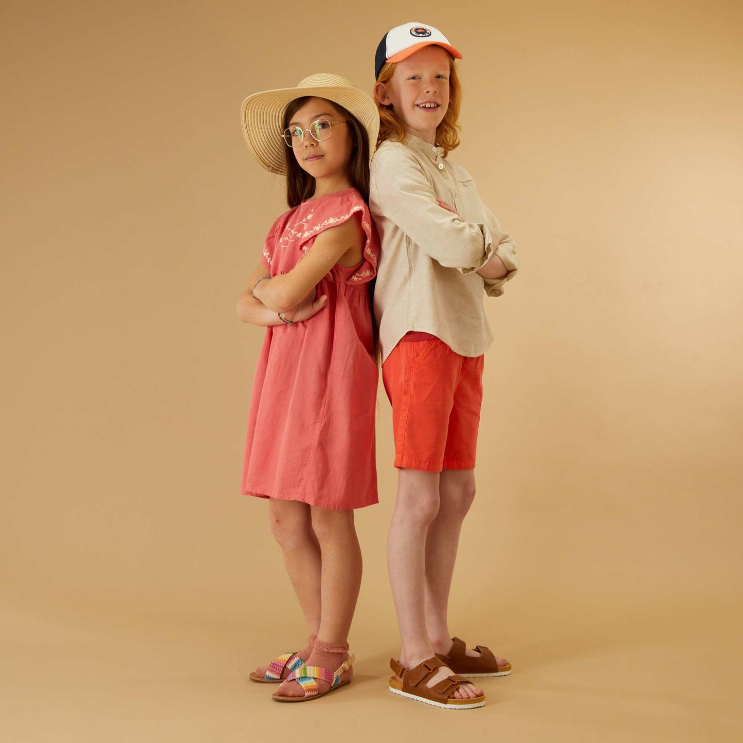 Chemise col mao en lyocell avec lin beige