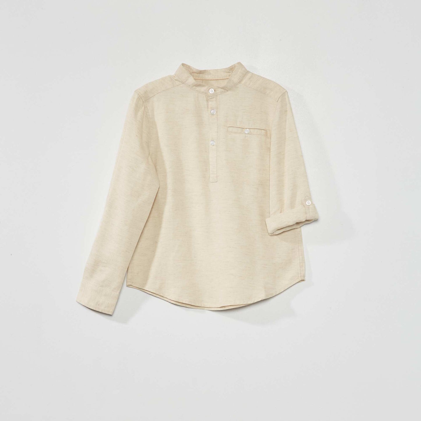 Chemise col mao en lyocell avec lin beige