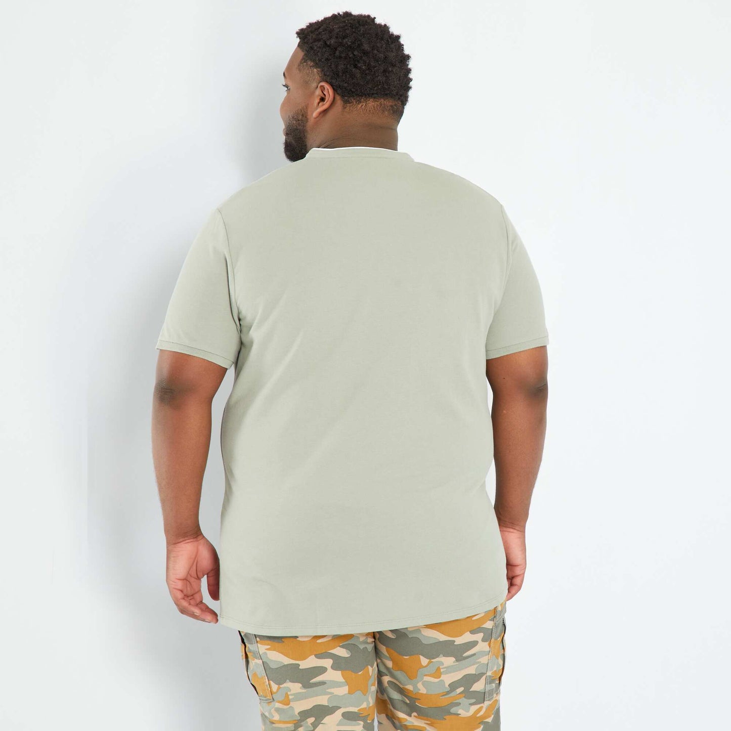 Polo col mao en piqu de coton Vert