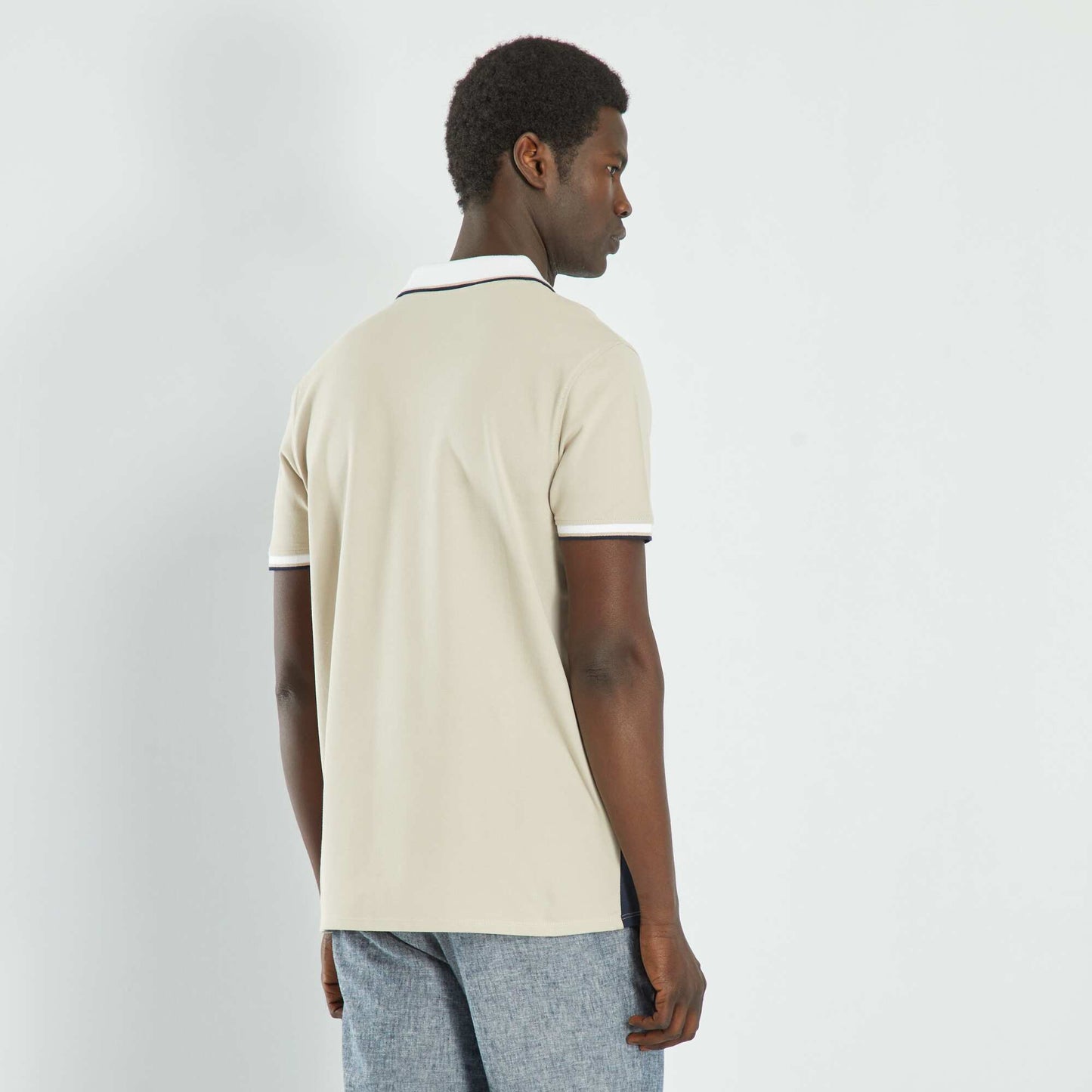 Polo en piqu de coton color-block Beige/gris