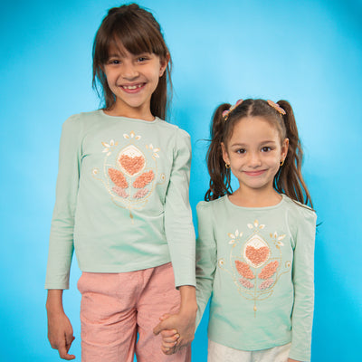 Tee-shirt imprimé avec fronces aux épaules BLEU