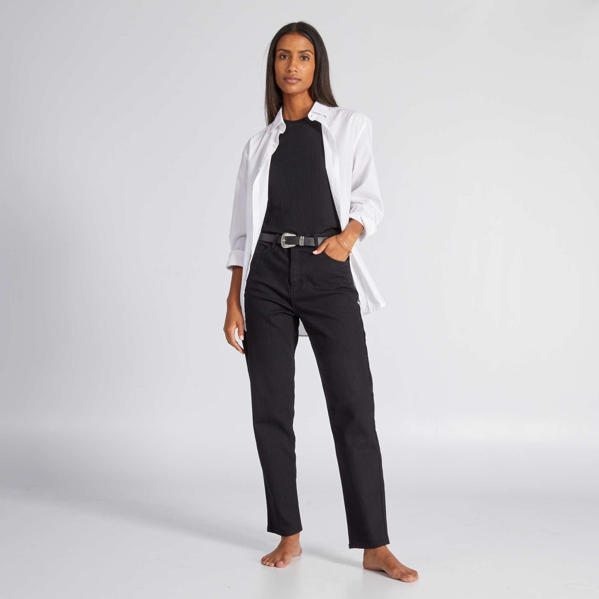 Jean regular taille haute - L28 NOIR