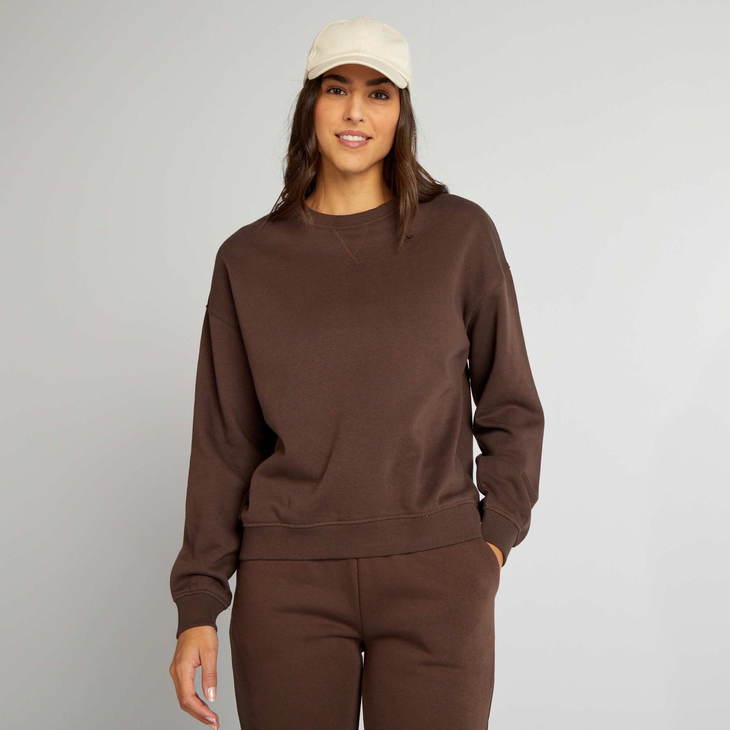 Sweat en molleton uni Marron