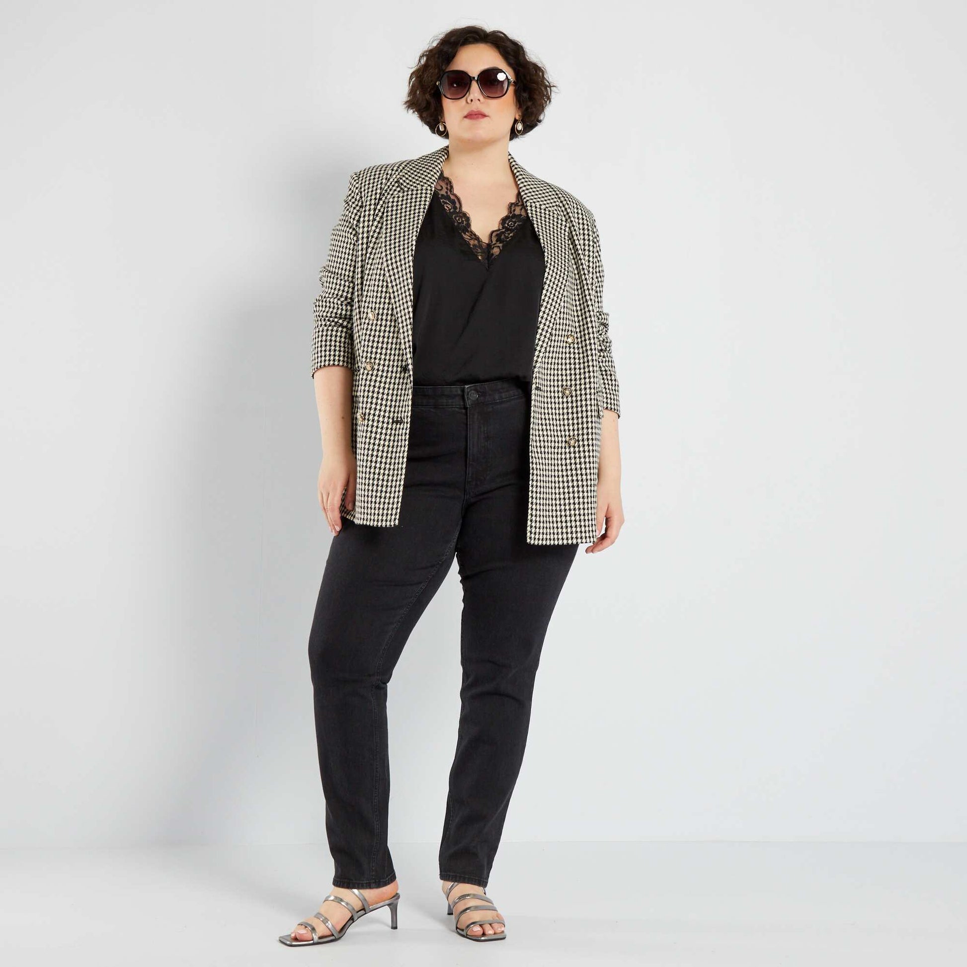 Jean slim à taille haute - L34 NOIR