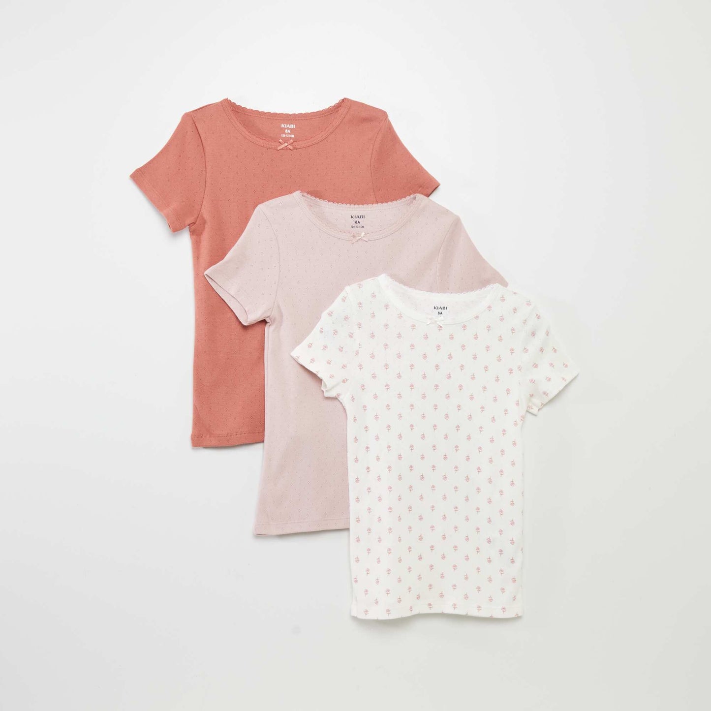 Lot de 3 t-shirts en maille pointelle Blanc/rose/rouge