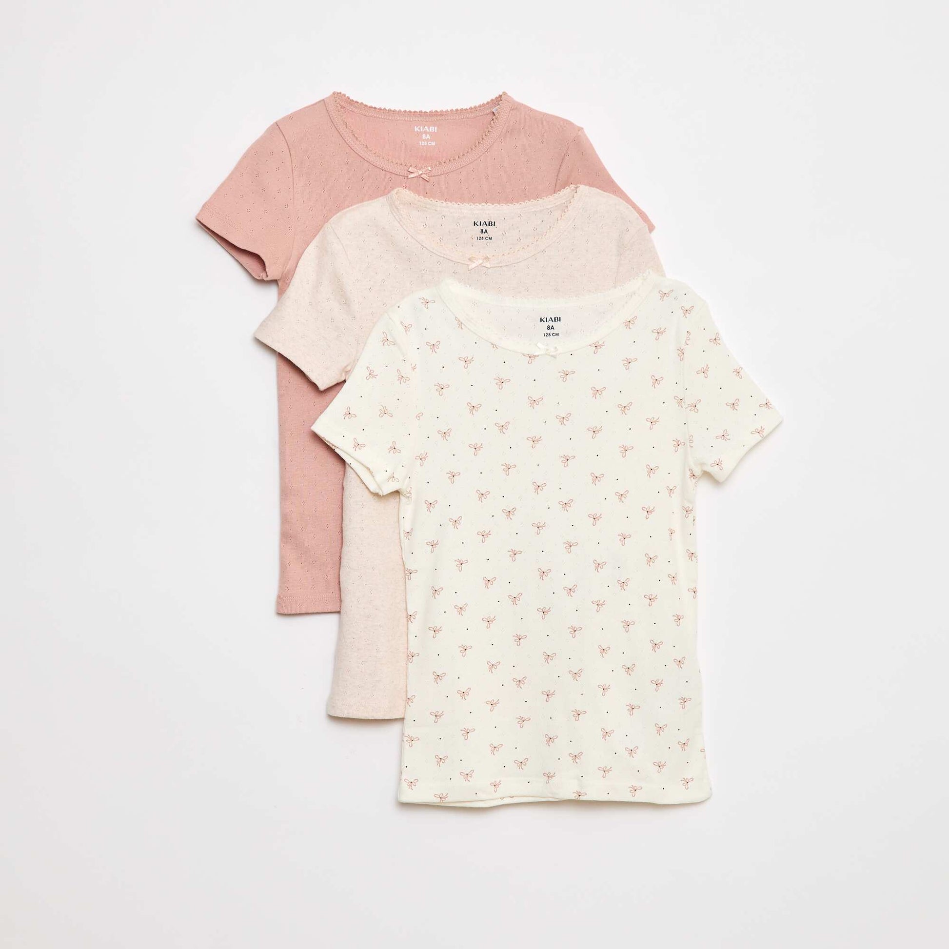 Lot de 3 t-shirts en maille pointelle BLANC/ROSE