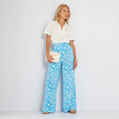 Pantalon large taille haute imprim Bleu