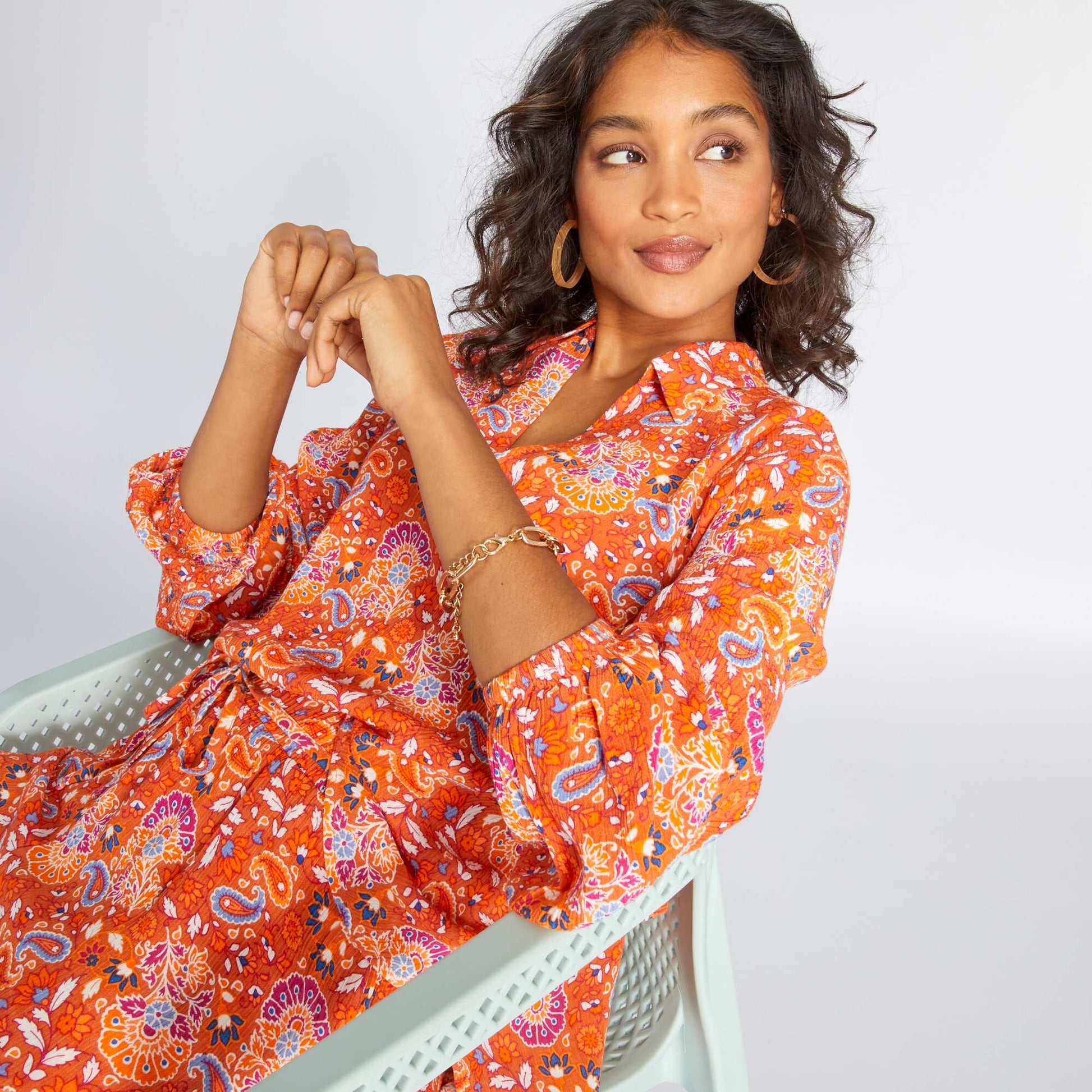 Blouse fluide imprim cachemire Orange