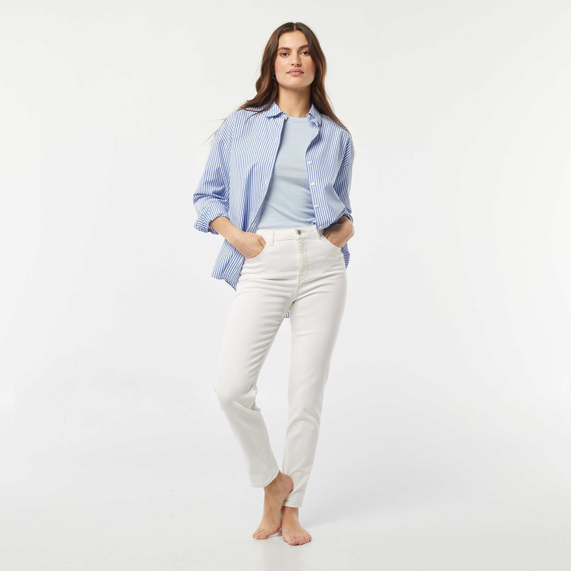 Pantalon slim en denim - L30 BLANC