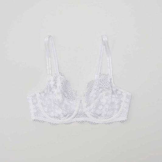 Soutien-gorge dentelle fleurie D&E blanc