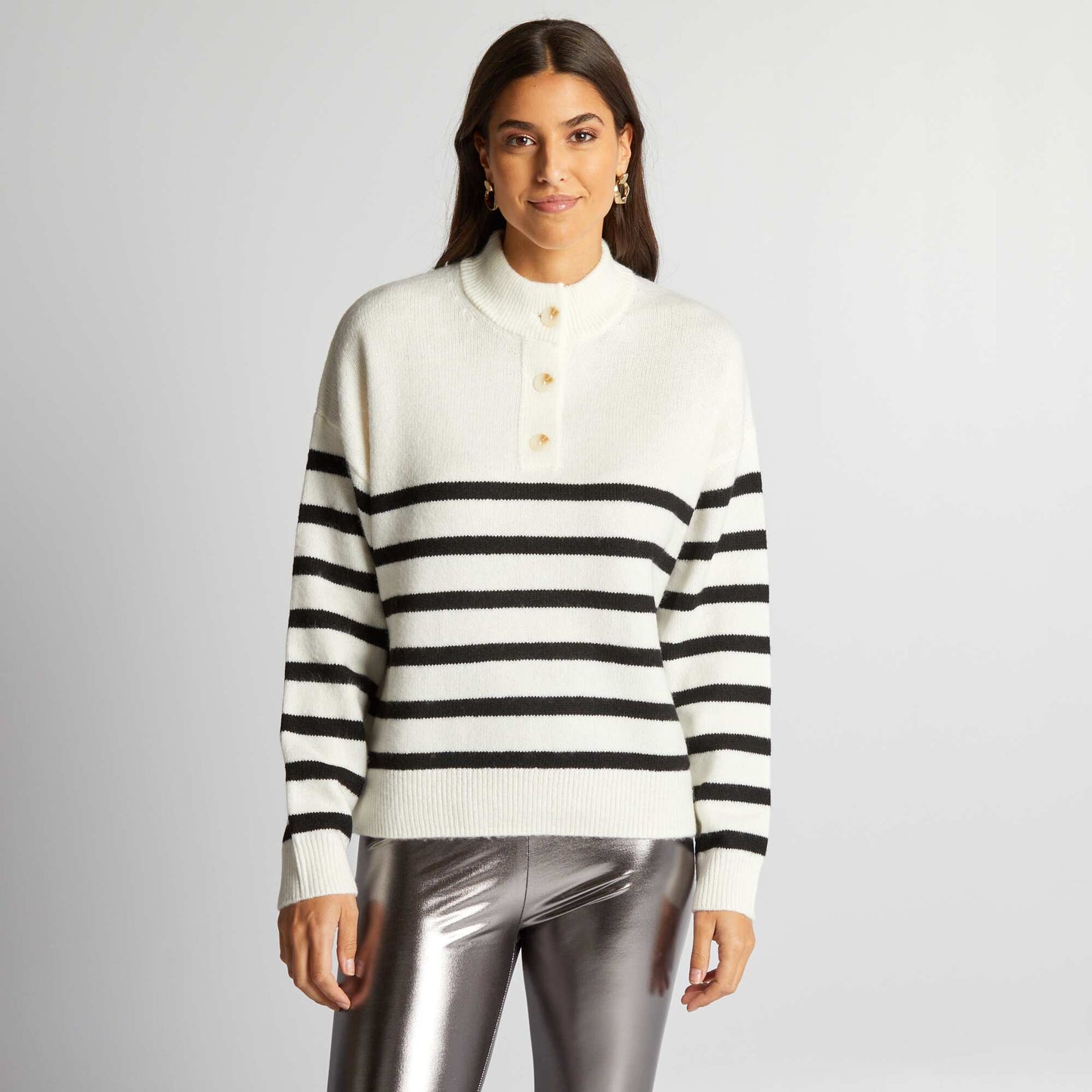 Pull marinière en maille Blanc/noir