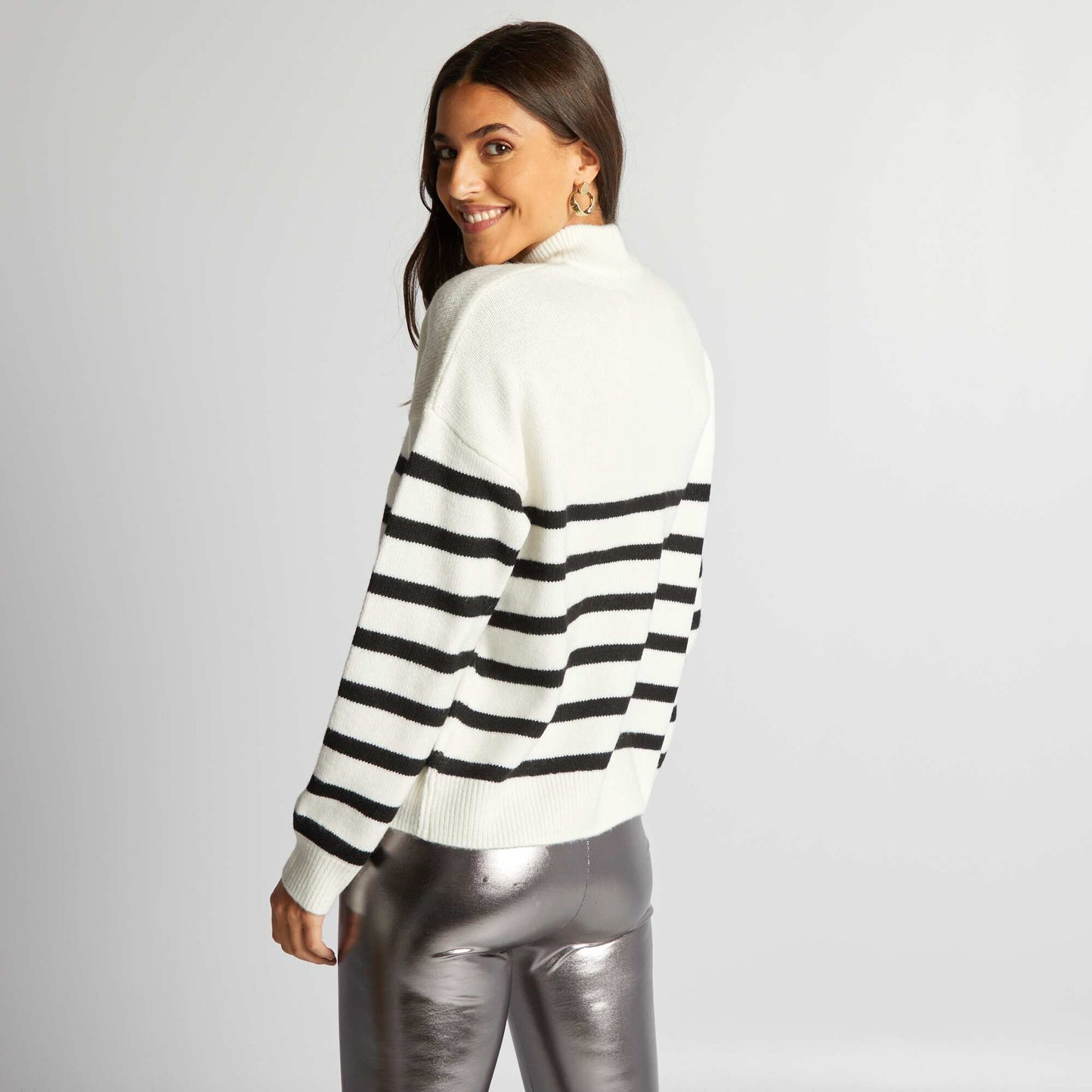 Pull marinière en maille Blanc/noir