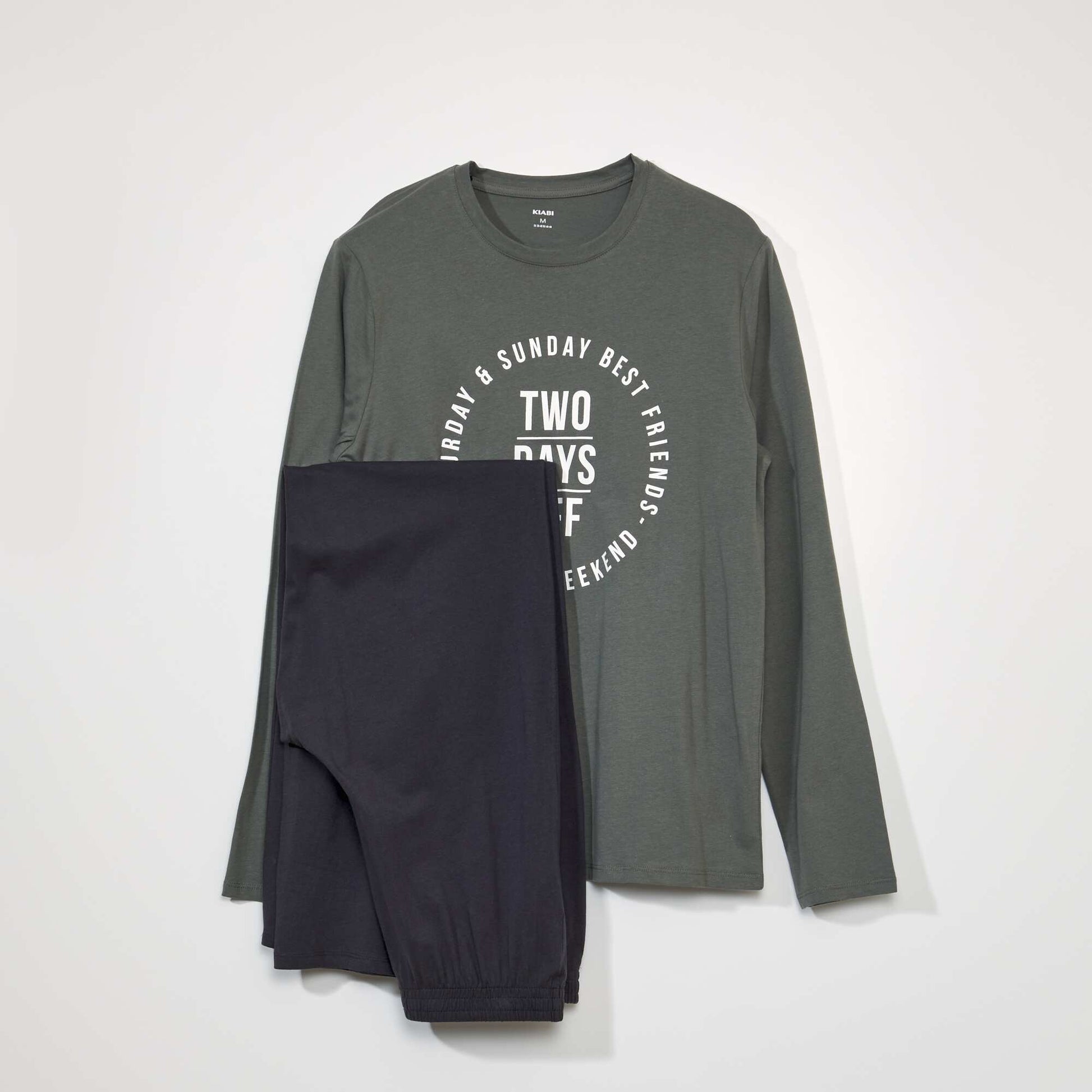 Pyjama long - inscription 'week-end' - 2 pi ces Kaki