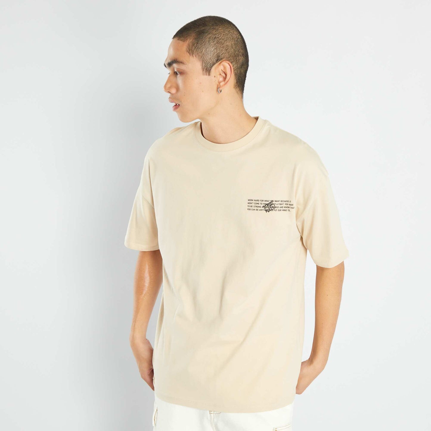 T-shirt en jersey   manches courtes Beige