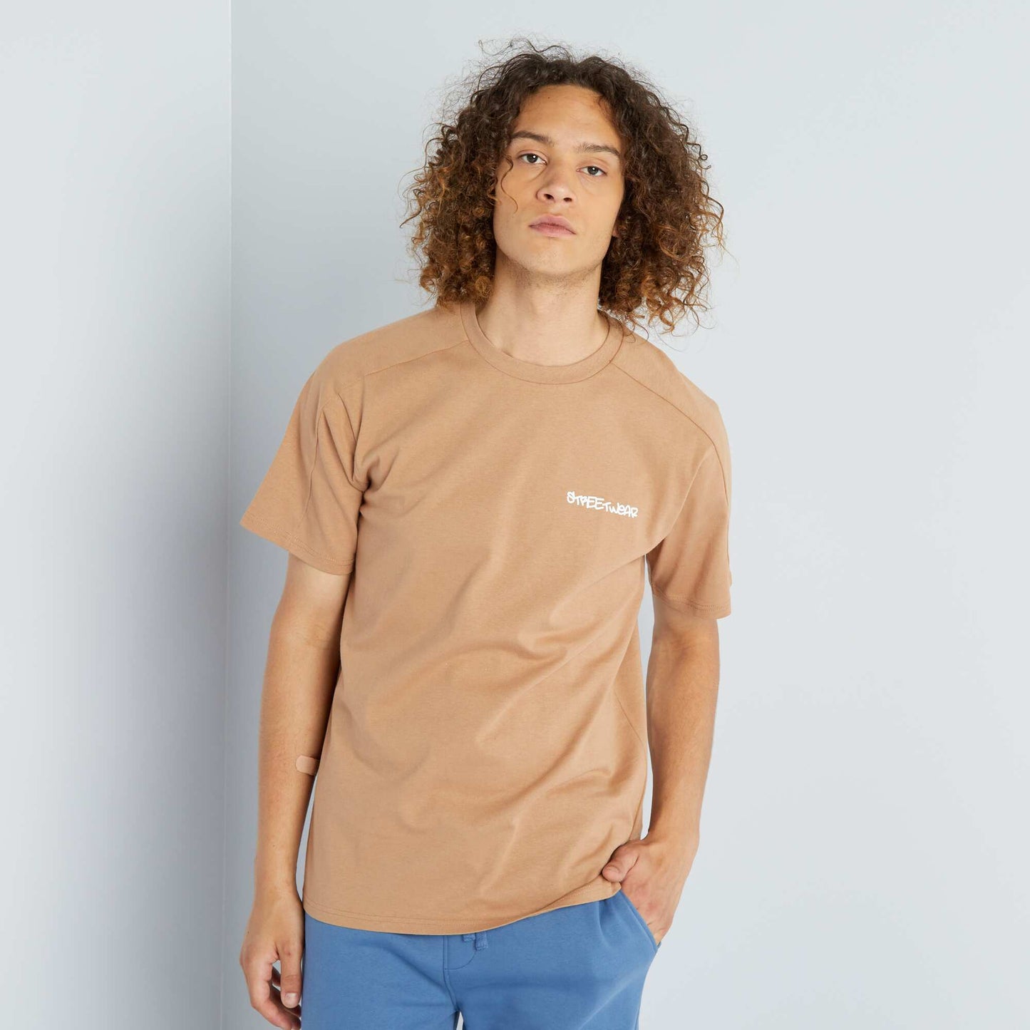 T-shirt   col rond 'Streetwear' Beige