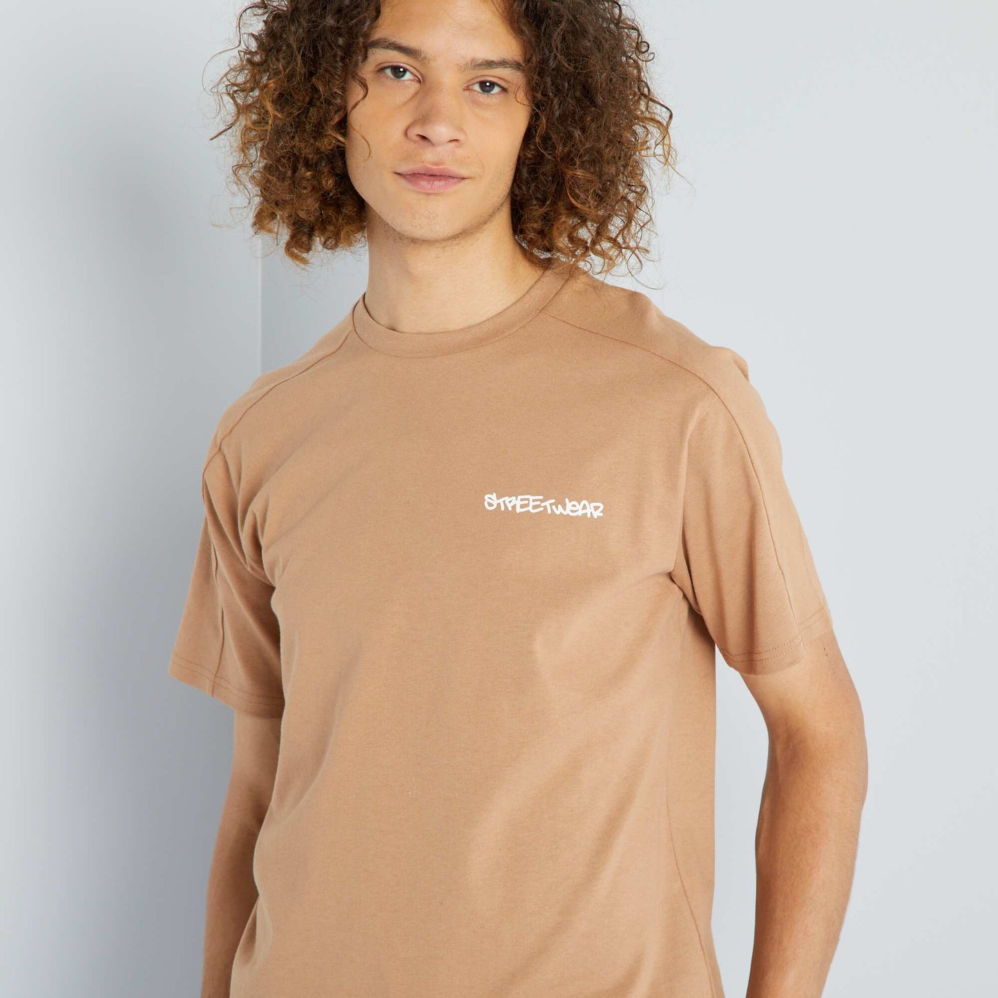 T-shirt   col rond 'Streetwear' Beige