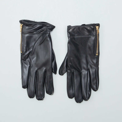 Gants en simili avec zip fantaisie Noir