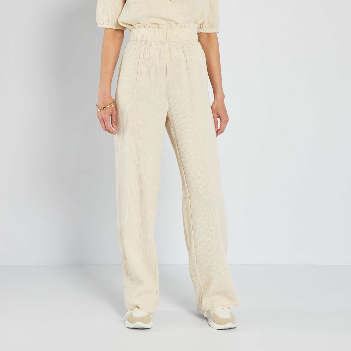 Pantalon large en gaze de coton Beige