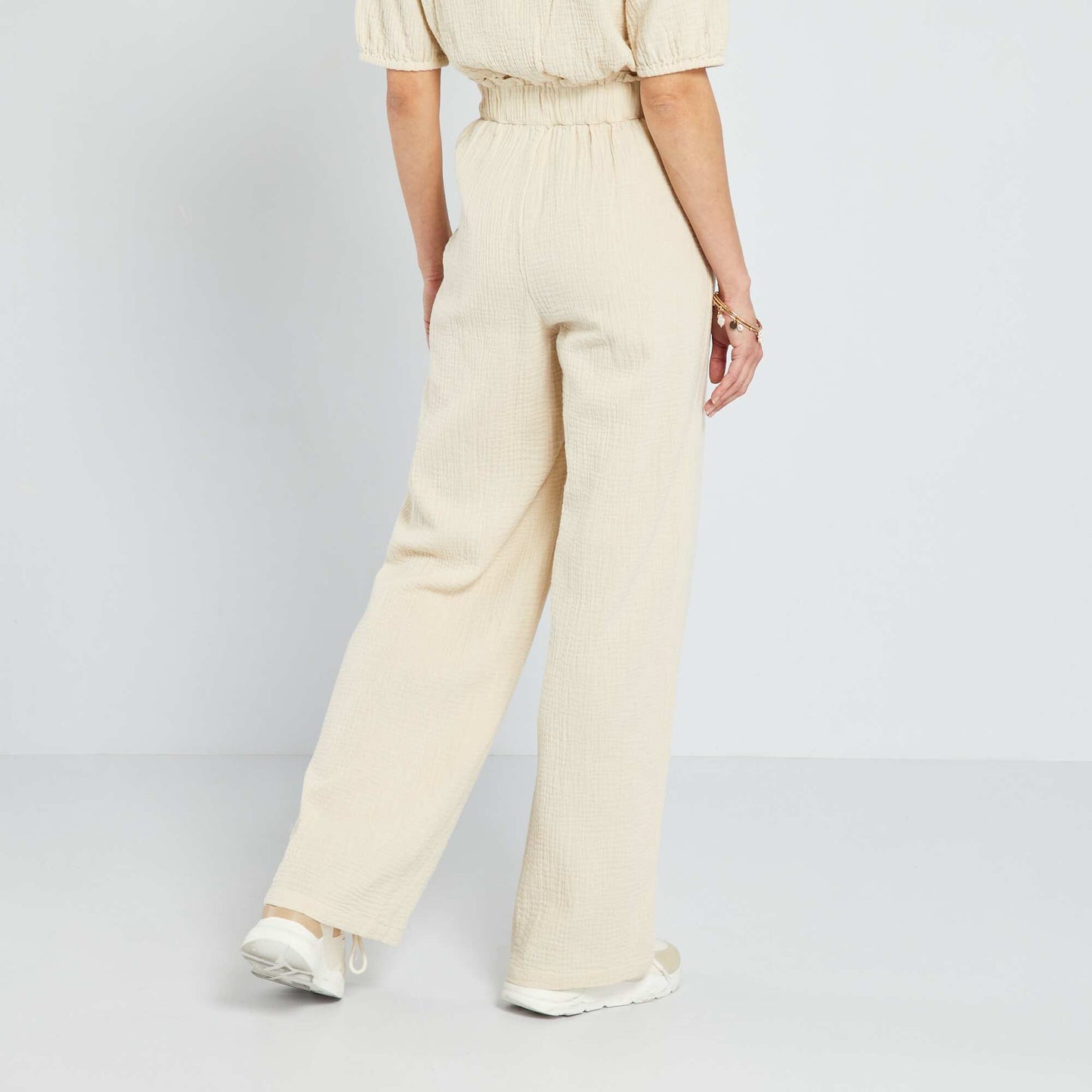 Pantalon large en gaze de coton Beige