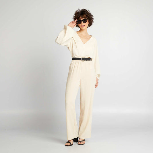 Pantalon large en gaze de coton Beige