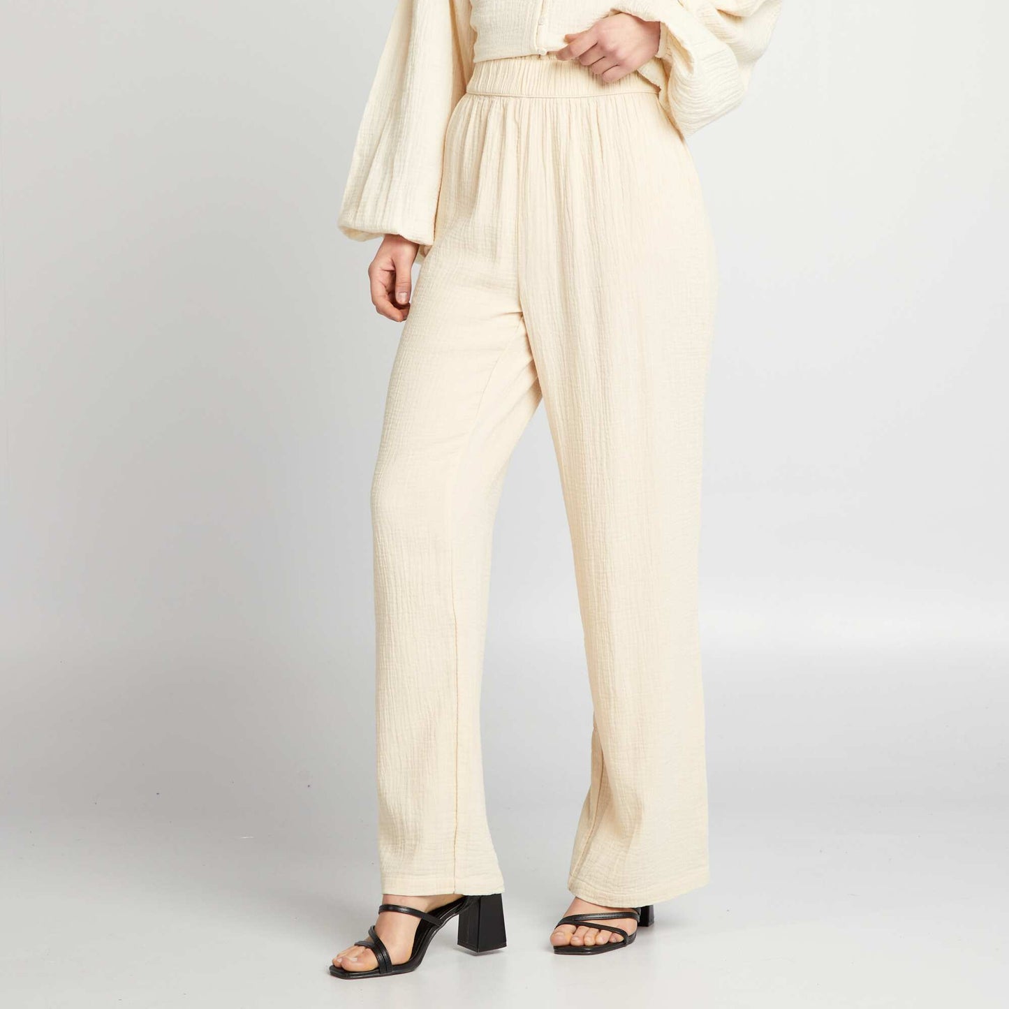 Pantalon large en gaze de coton Beige