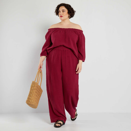 Pantalon large en gaze de coton Bordeaux