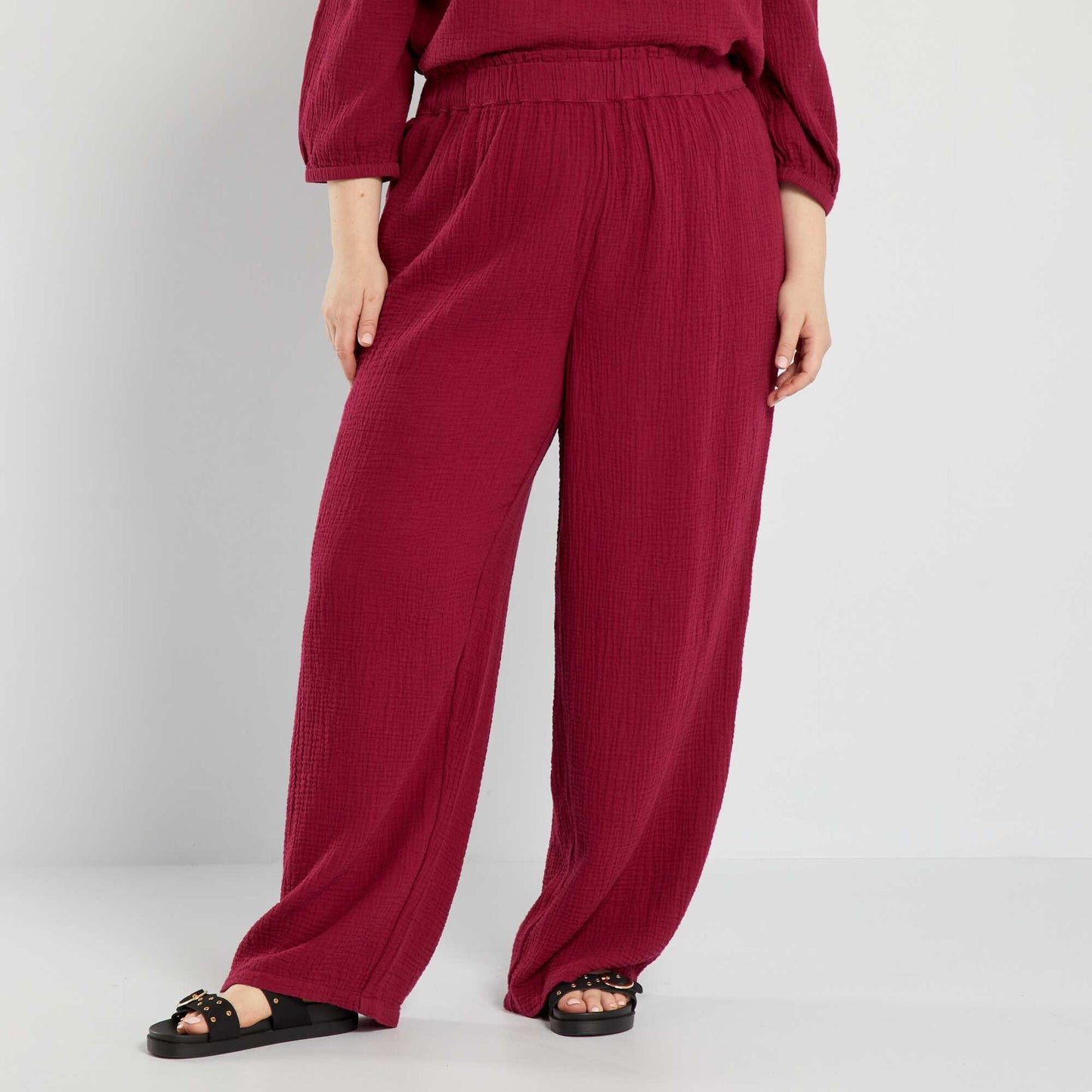 Pantalon large en gaze de coton Bordeaux