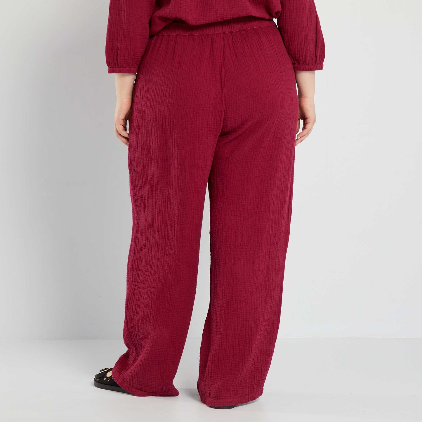 Pantalon large en gaze de coton Bordeaux