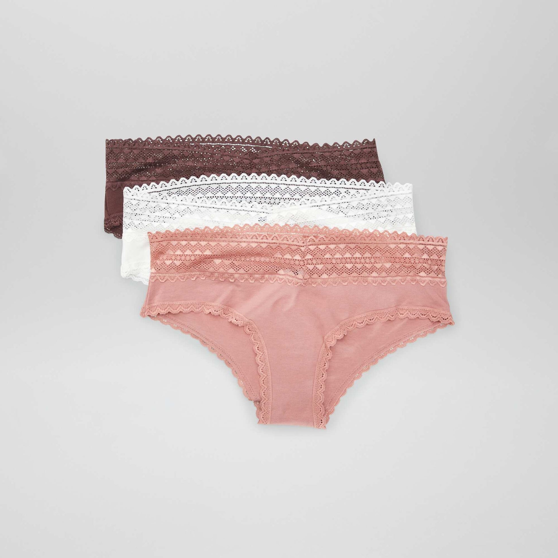 Lot de 3 shorties avec dentelle MARRON/ROSE/BLANC
