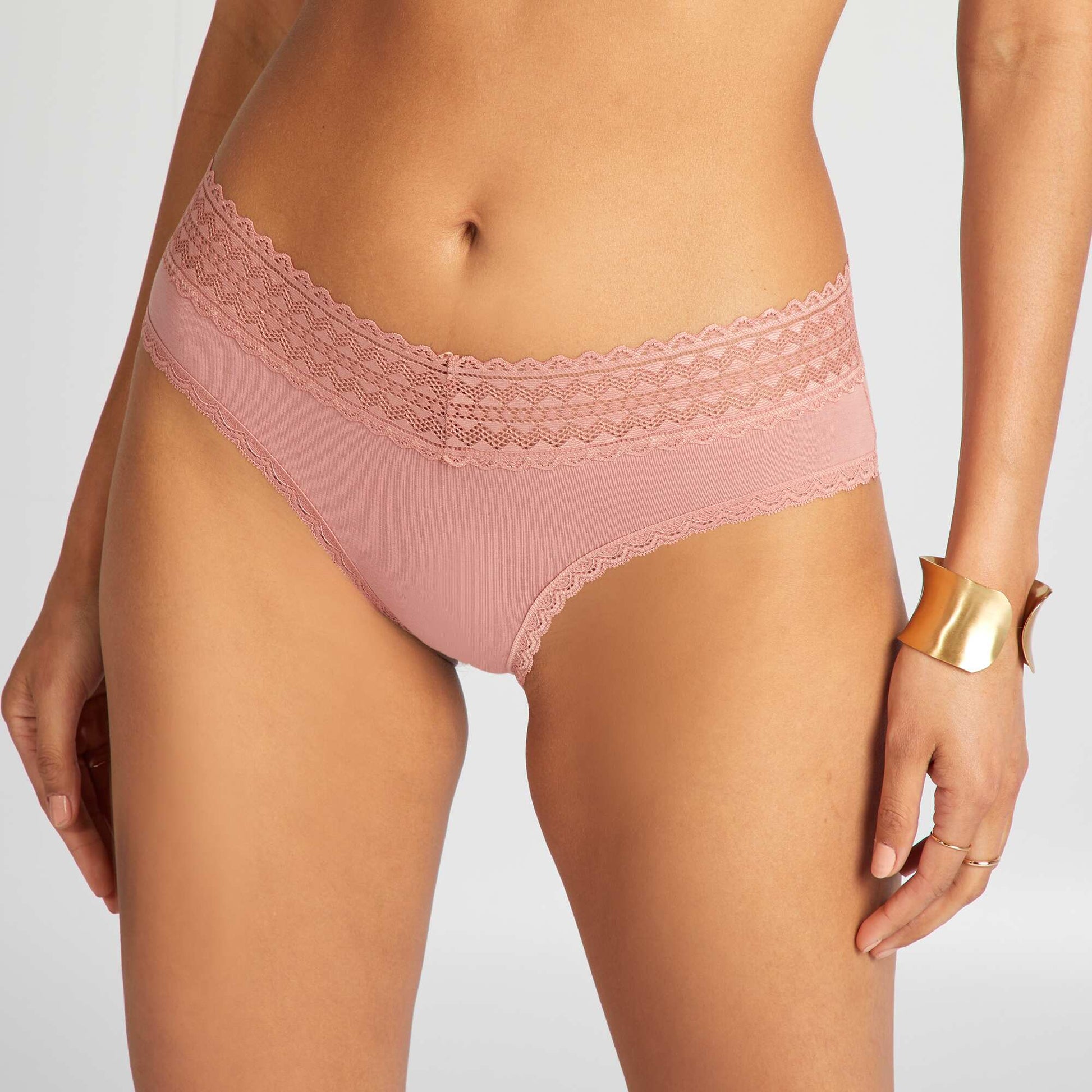Lot de 3 shorties avec dentelle MARRON/ROSE/BLANC