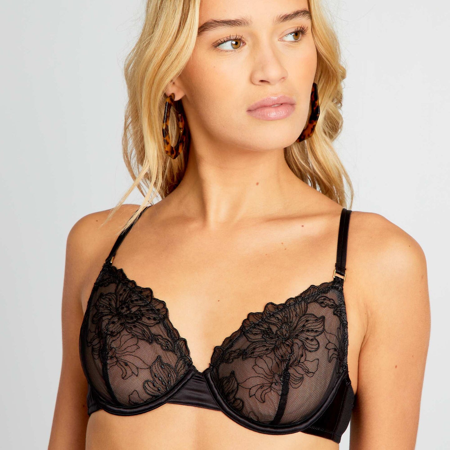 Soutien-gorge corbeille tulle et microfibre satin e noir