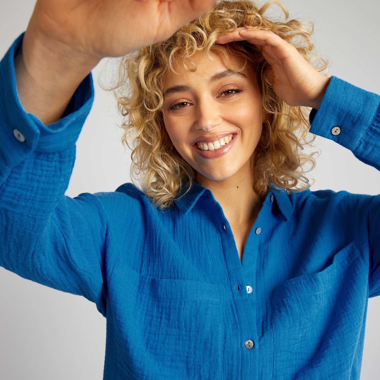 Chemisier en gaze de coton Bleu