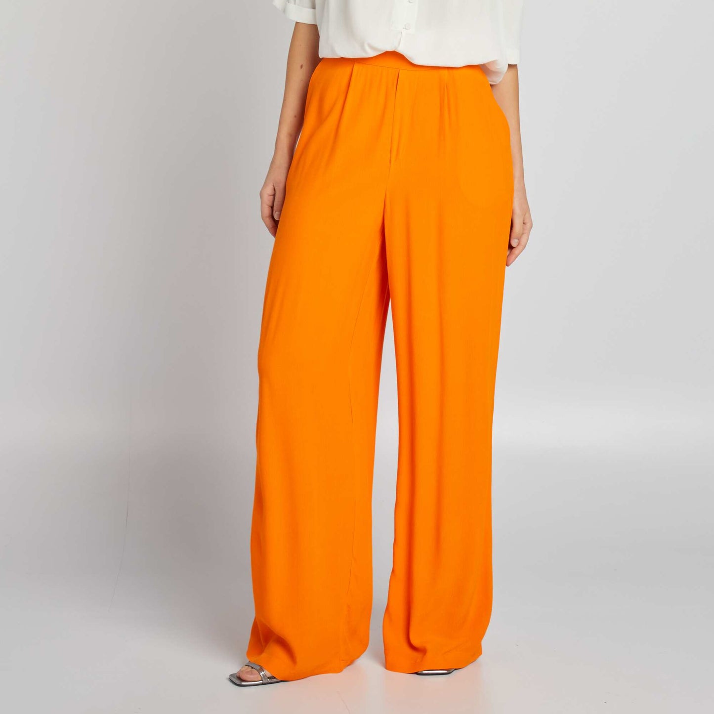 Pantalon large en cr pe Orange