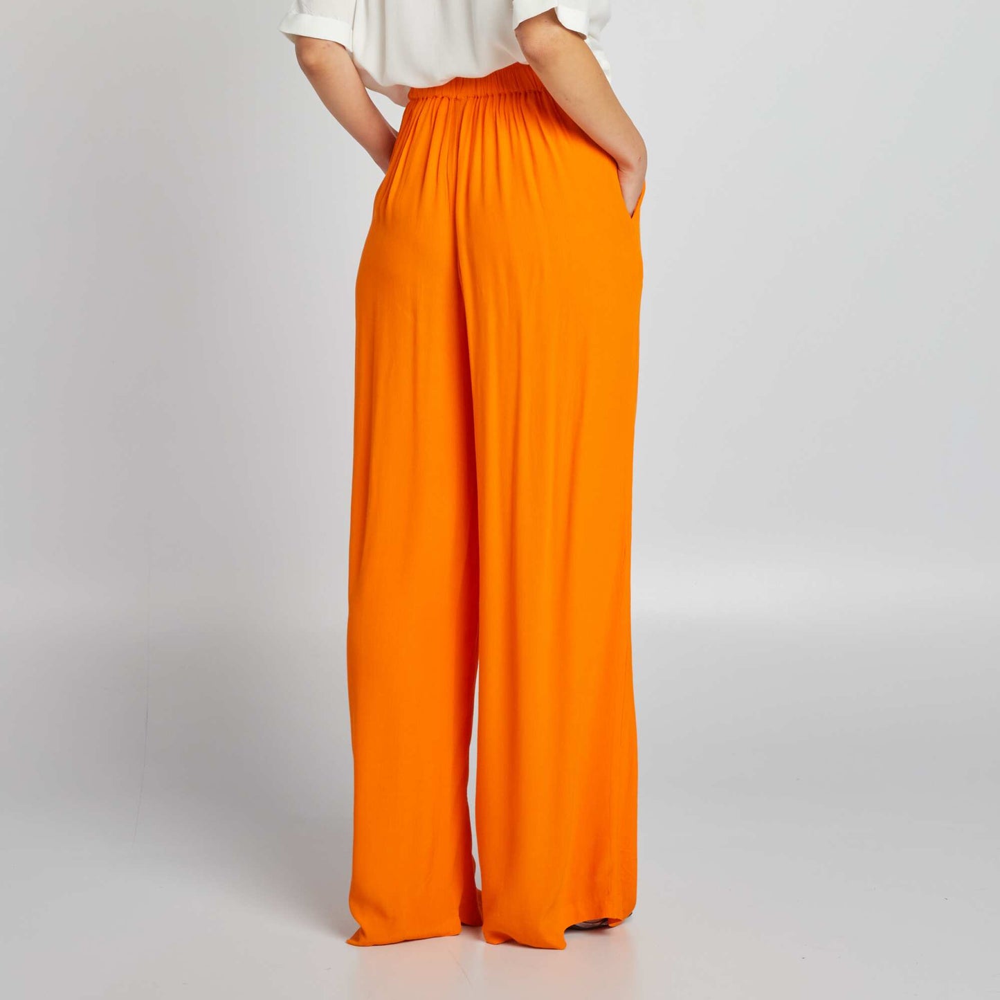 Pantalon large en cr pe Orange