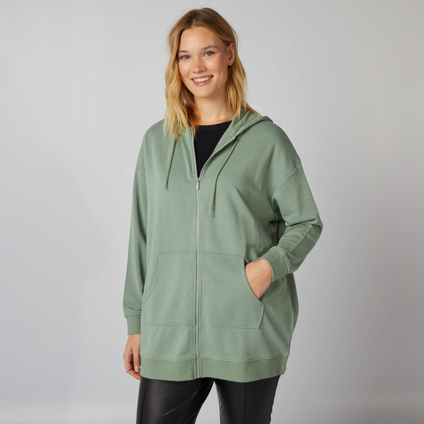 Sweat   capuche zipp  Vert